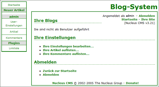 Screenshot: Blog-Administration