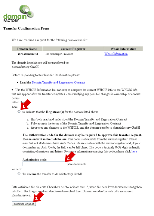 Transfer Confirmation Form