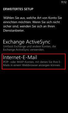Windows Phone 8: Kontoart w&auml;hlen