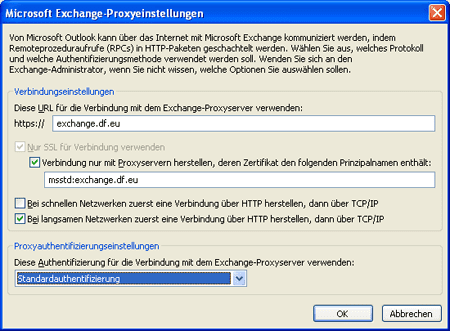 Screenshot: Managed Exchange-Proxyeinstellungen