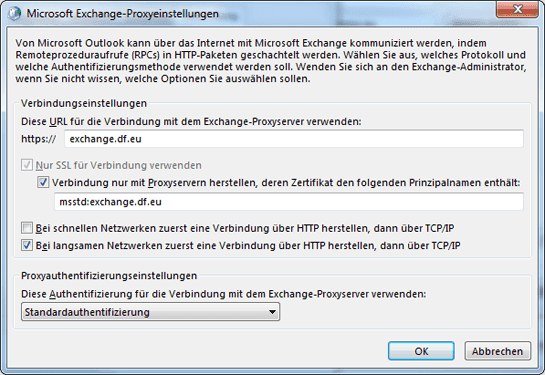 Screenshot: Managed Exchange-Proxyeinstellungen