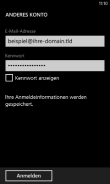 Windows Phone 8: Anmeldeinformationen eingeben