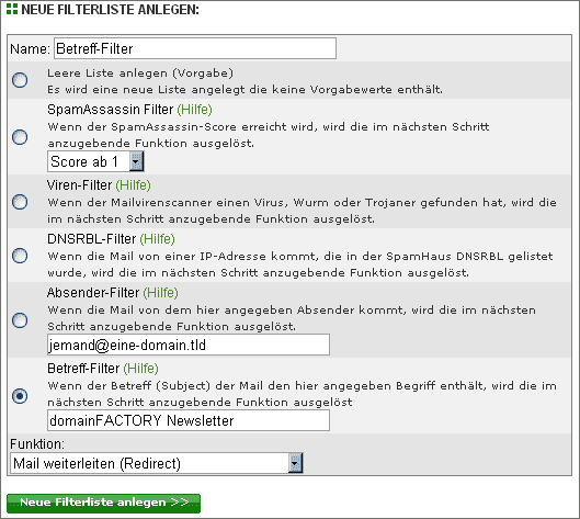 Screenshot Betreff-Filter