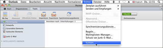 W&auml;hlen Sie 'Extras' und dort 'Konten...'.