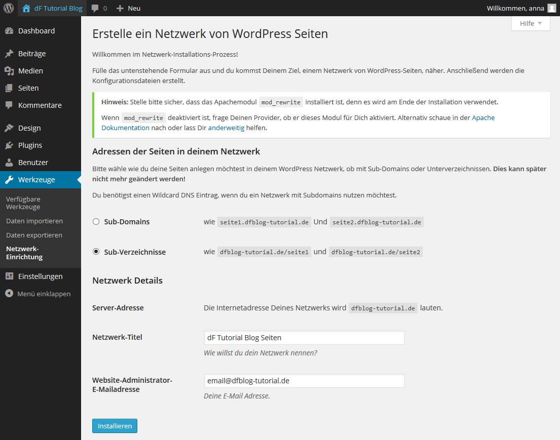 WordPress Multisite Netzwerk erstellen