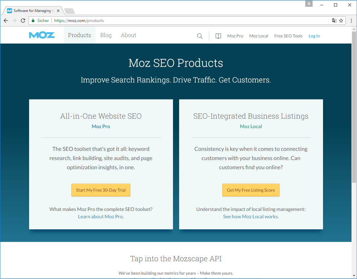 Screenshot: moz.com, Produktseite