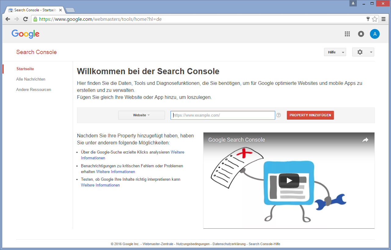 Google Search Console: Property hinzfügen