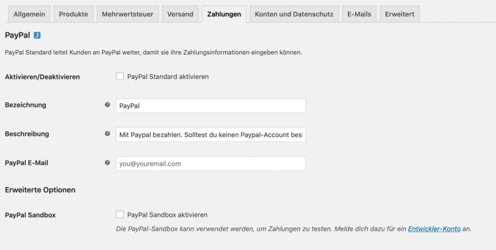 WooCommerce PayPal - Abbildung2: Die Schnittstelle zwischen PayPal und WooCommerce