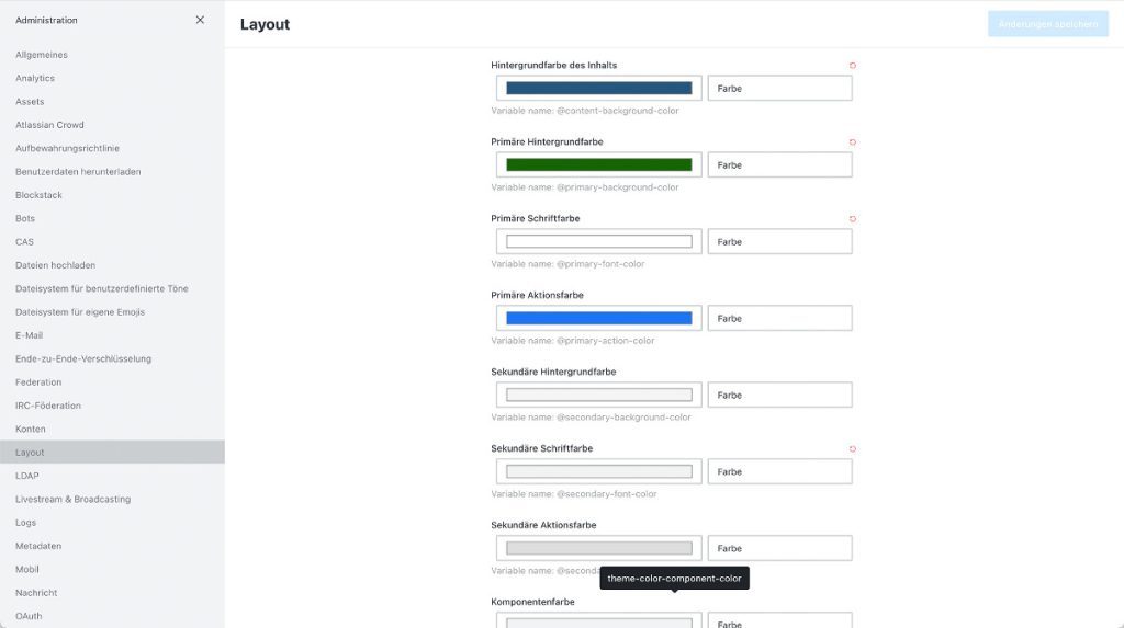 Abbildung - Im Layout-Menü können Hintergrund-, Schrift- und Aktionsfarben konfiguriert werden