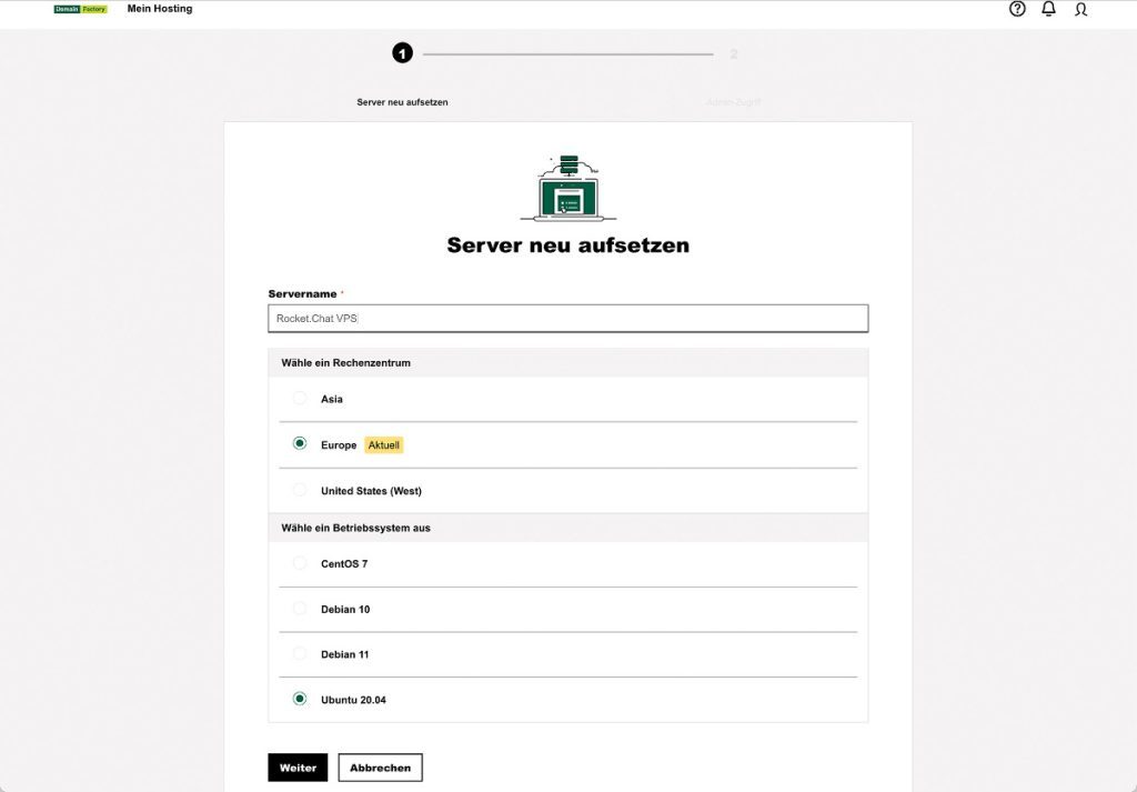 Rocket.Chat installieren - Abbildung - DOMAINFACTORY SERVER-ADMINISTRATION