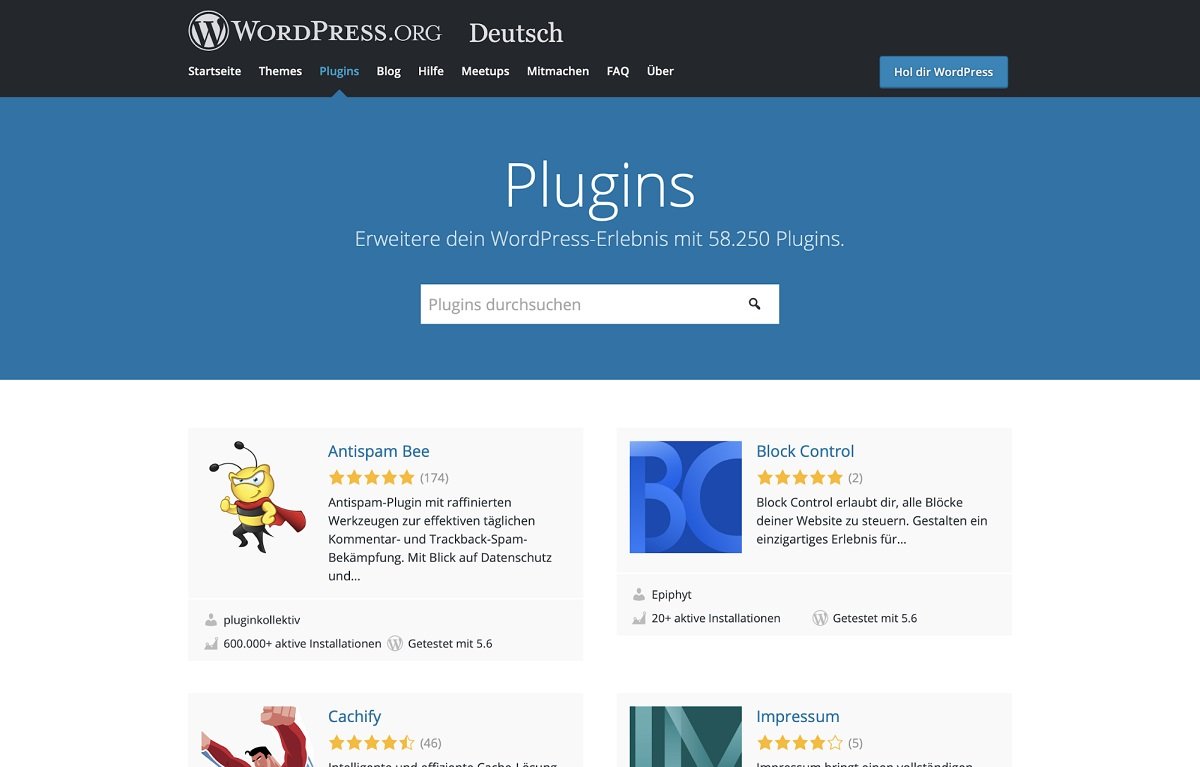 Das Plugin-Verzeichnis auf WordPress.org enthält über 50.000 kostenfreie Plugins.