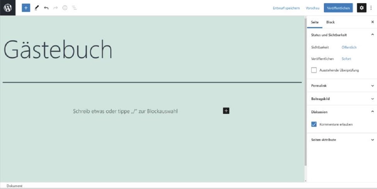 Screenshot Wordpress Gästebuch