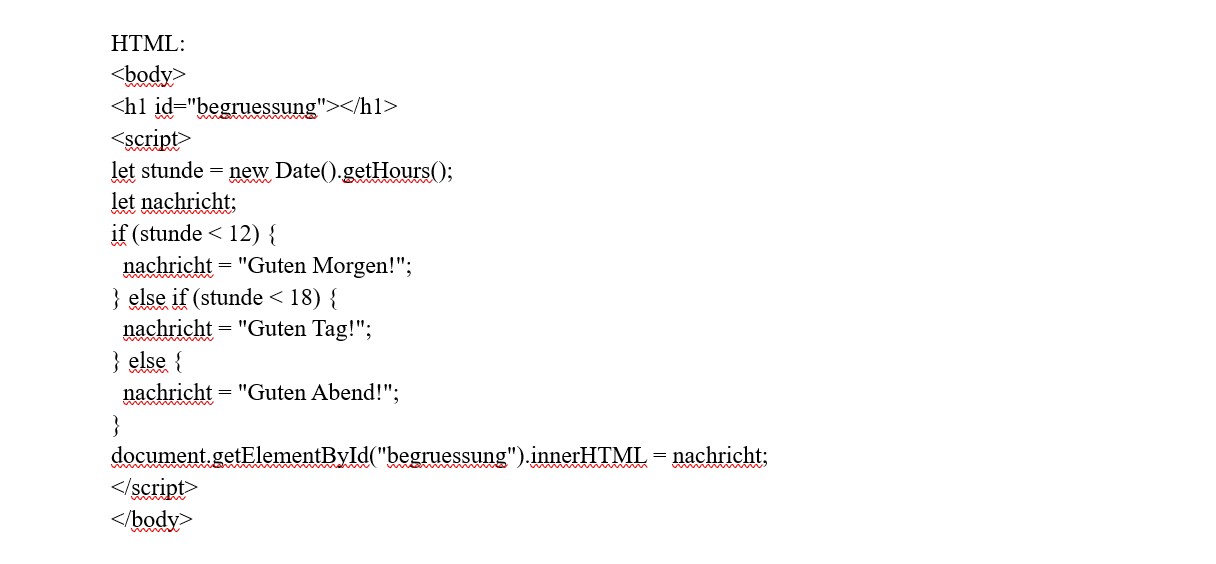 Abbildung: Codebeispiel Internes JavaScript mit separatem <script>-Tag