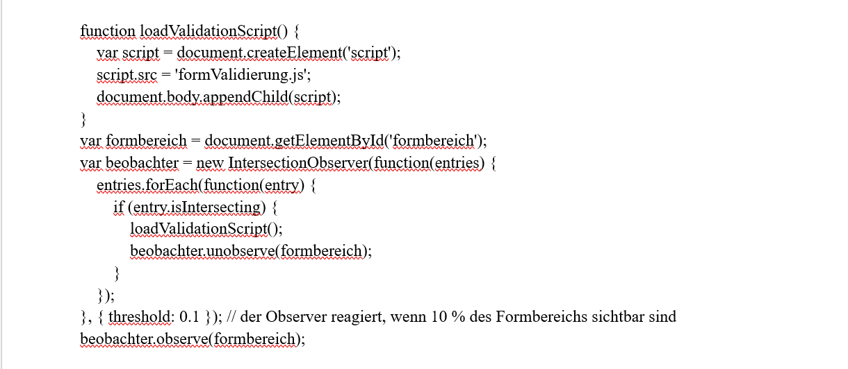 Abbildung: Codebeispiel - JavaScript in lazyLoadValidierung.js: