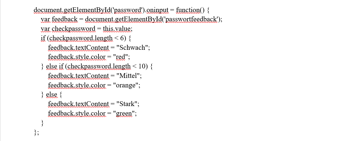Abbildung: Codebeispiel - formValidierung.js zur Validierung der Passwortstärke