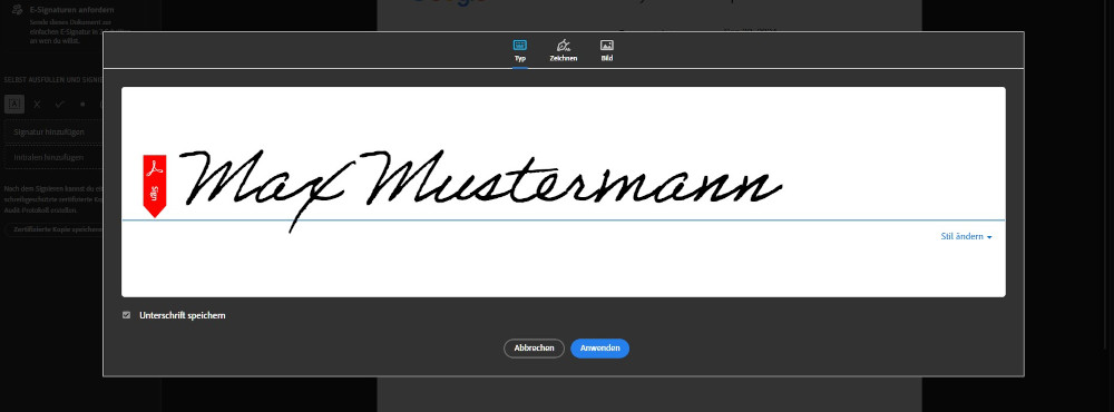 Abbildung: Mit Acrobat Reader eine einfache elektronische Signatur erstellen