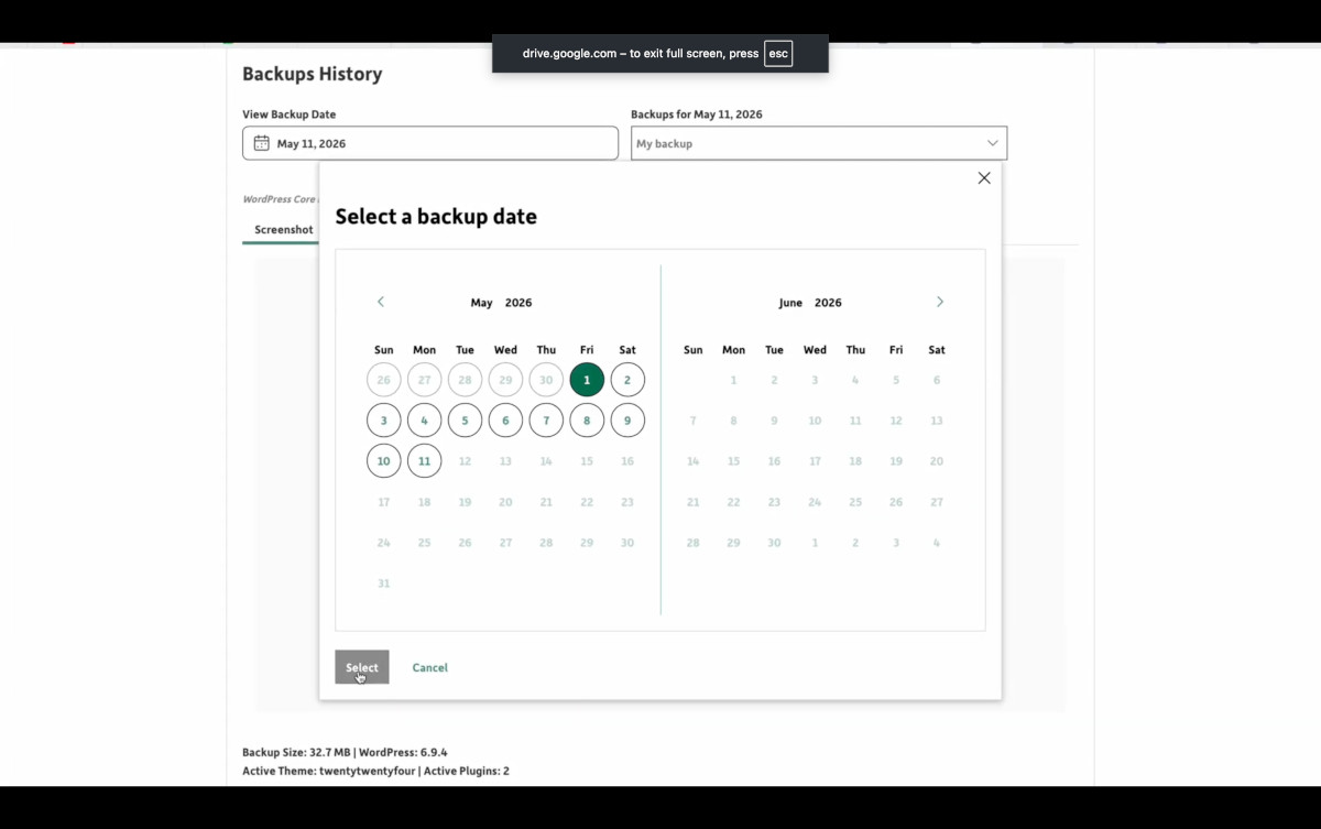 Abbildung: Screenshot: Backup-Kalender & Wiederherstellung