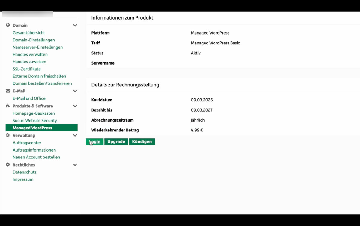 Abbildung: Login WordPress Hosting