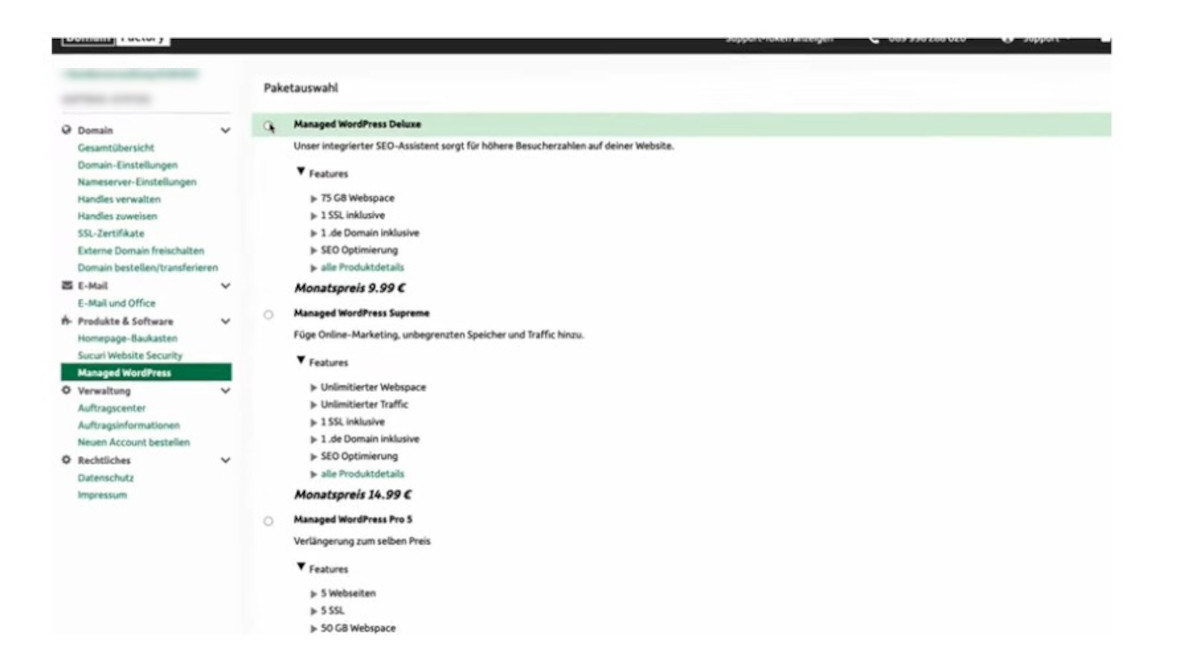 Abbildung: Auswahl des Produkts