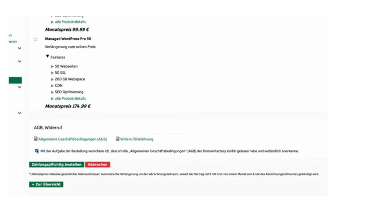 Abbildung: Upgrade zahlungspflichtig bestellen
