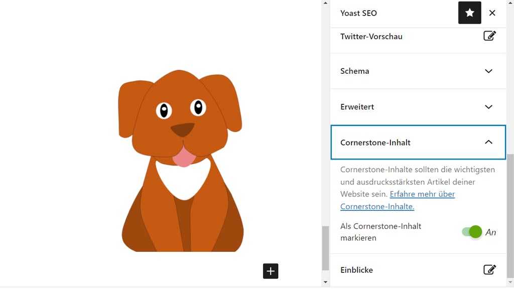 Yoast SEO-Anleitung Abbildung: Dieser Beitrag ist nun ein Cornerstone-Inhalt